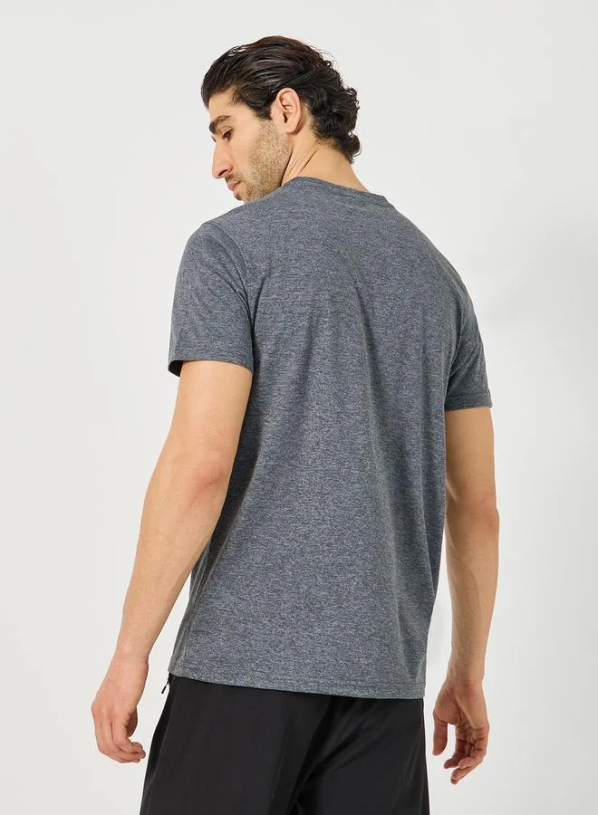 Styli Active Minimal Slogan Print Melange Knit T-Shirt
