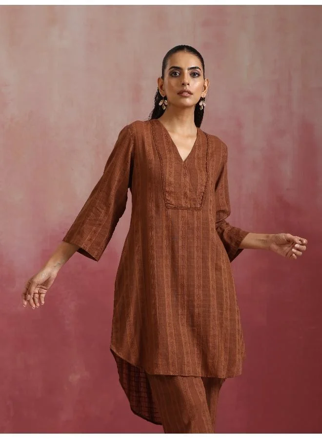 trueBrowns Brown Cotton Dobby Kurta Co-ord set