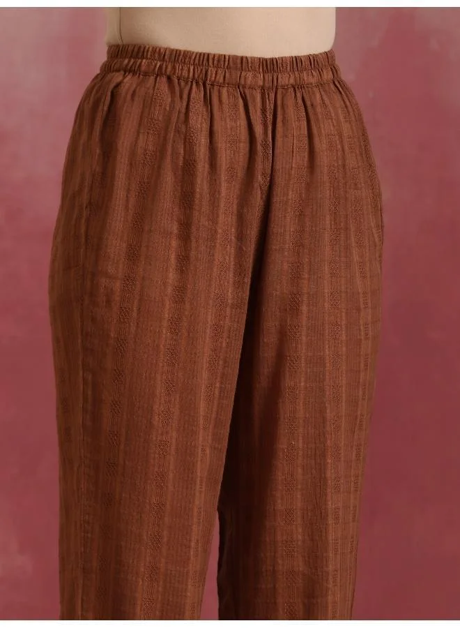 trueBrowns Brown Cotton Dobby Kurta Co-ord set