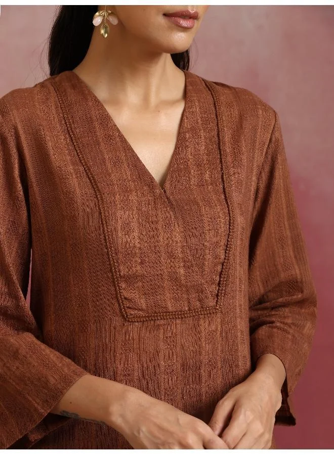 trueBrowns Brown Cotton Dobby Kurta Co-ord set