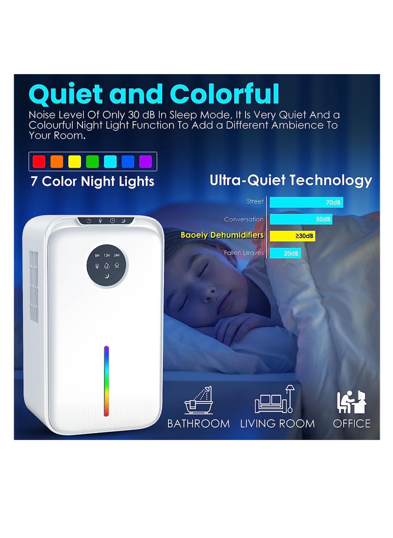 Arabest 95oz Dehumidifiers for Home,Portable Dehumidifier With Sleep Mode 7 Colors Light Timer Auto Defrost and Drain Hose, Small Dehumidifiers for Bedroom Bathroom Basements Closet RV  - Image 5