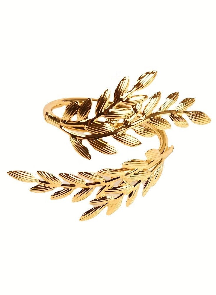 6pcs Golden Leaf Shape Napkin Rings - Durable Cast Iron with Intricate Carved Hollow Design - Sparkling Polished Finish for Elegant Dining Table Decor  - Image 5