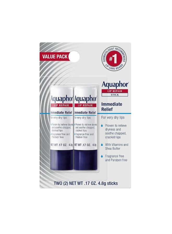 Aquaphor Lip Repair Stick, Moisturizing Lip Balm Pack, Relieves Dryness, 0.17 Oz Stick, Pack of 2 - Image 1