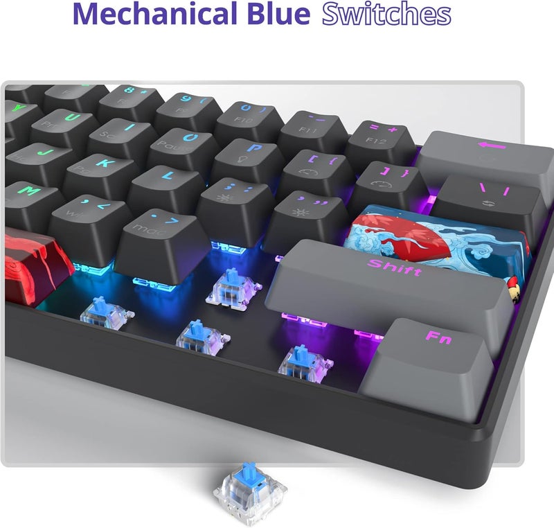 Owpkeenthy لوحة مفاتيح ميكانيكية للألعاب سلكية بنسبة 60% من مع مفتاح أزرق، فائقة الصغر مع RGB، لوحة مفاتيح ألعاب بإضاءة خلفية وخاصية N-Key Rollover للاعب الكمبيوتر (داكن/مفتاح أزرق) - Image 4