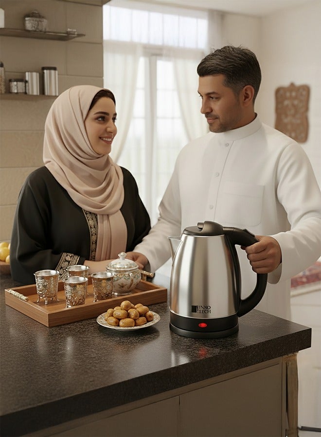 Innotech Stainless Steel Electric Kettle 1.8L – 1800W, Auto Lid Opening, Dry-Boil Protection, 360° Rotating Base, Indicator Light, Cord Storage & Anti-Slip Feet – Sleek & Safe Design - Image 1