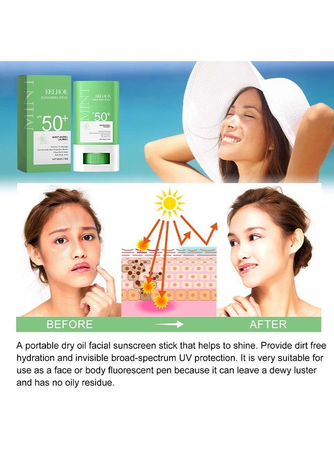 EELHOE Sunscreen Stick SPF 50+,Matte Non-Greasy Sunscreen Stick Face,Moisturizing Sun Screen Stick for All Skin Types,Oil Control Long Lasting Sunscreen Face Stick # Mint - Image 5