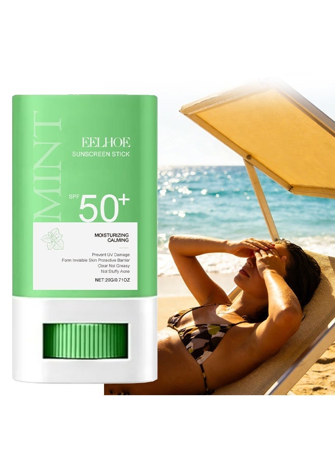EELHOE Sunscreen Stick SPF 50+,Matte Non-Greasy Sunscreen Stick Face,Moisturizing Sun Screen Stick for All Skin Types,Oil Control Long Lasting Sunscreen Face Stick # Mint - Image 1