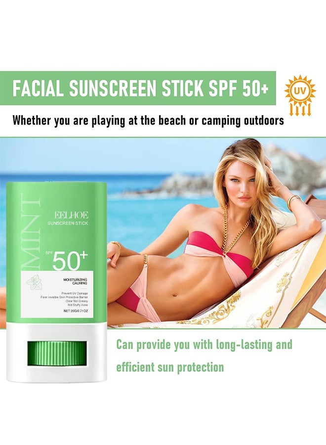 EELHOE Sunscreen Stick SPF 50+,Matte Non-Greasy Sunscreen Stick Face,Moisturizing Sun Screen Stick for All Skin Types,Oil Control Long Lasting Sunscreen Face Stick # Mint - Image 2