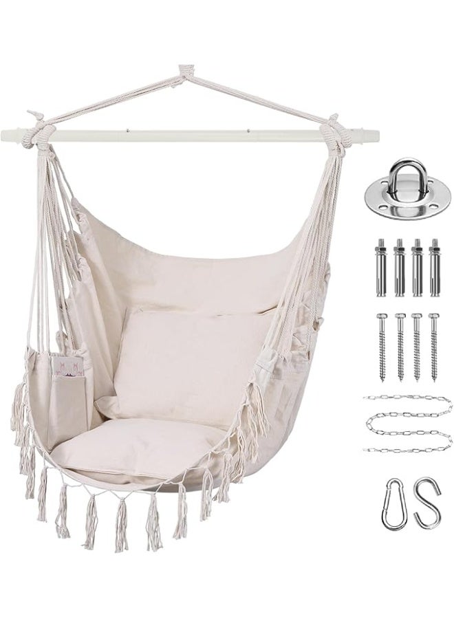 Antikiano Boho Hanging Hammock Chair with Cushions and Decorative Tassels, Comfortable Swing Seat for Indoor and Outdoor Relaxation – 100 × 114 cm - Image 1
