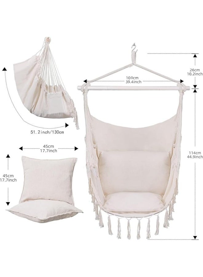 Antikiano Boho Hanging Hammock Chair with Cushions and Decorative Tassels, Comfortable Swing Seat for Indoor and Outdoor Relaxation – 100 × 114 cm - Image 2