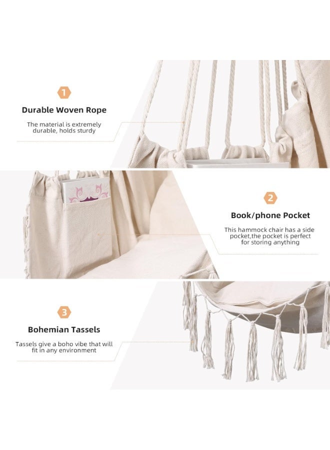 Antikiano Boho Hanging Hammock Chair with Cushions and Decorative Tassels, Comfortable Swing Seat for Indoor and Outdoor Relaxation – 100 × 114 cm - Image 4