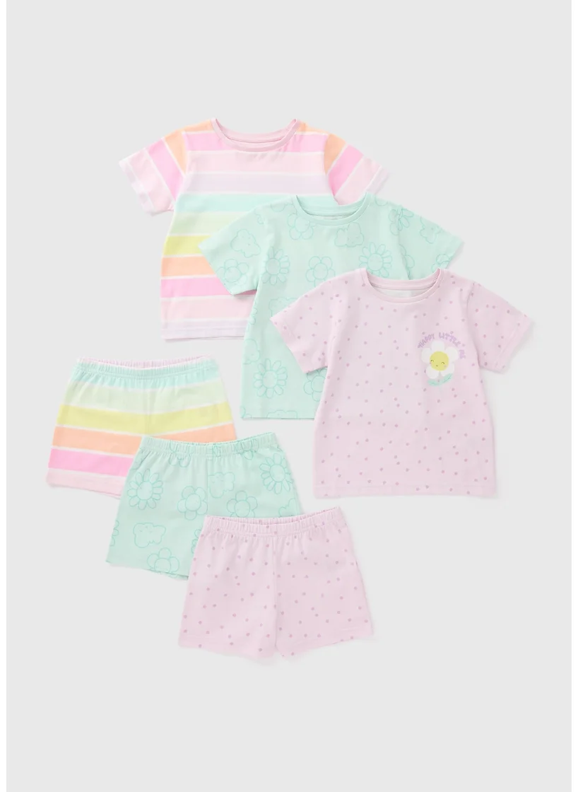 Matalan 3 Pack Girls Multicolour Rainbow Flower Pyjama Set