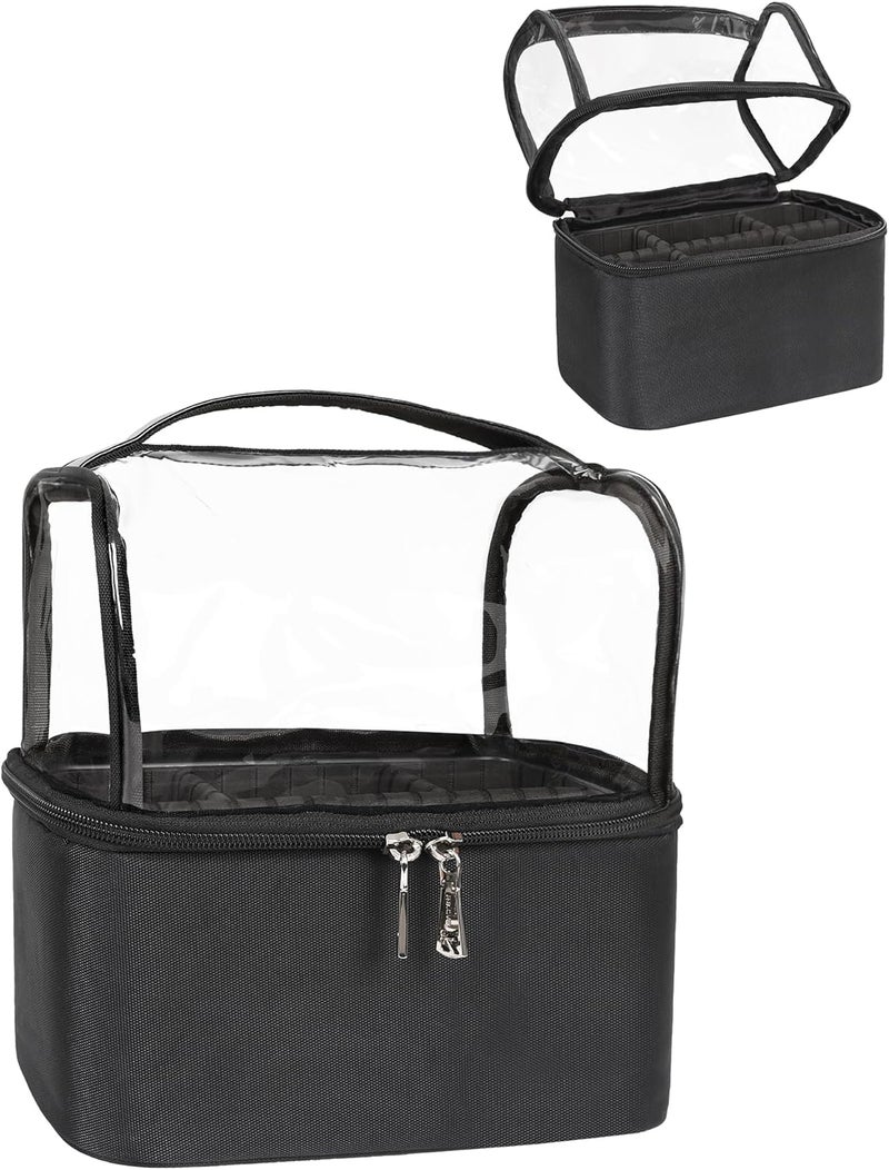 TANTO Makeup Brush Case Stand-up Makeup Cup Makeup Brush Holder Travel Professional Cosmetic Bag Artist Storage Bag with Shoulder Strap and Adjustable Divider (large black) - Image 1