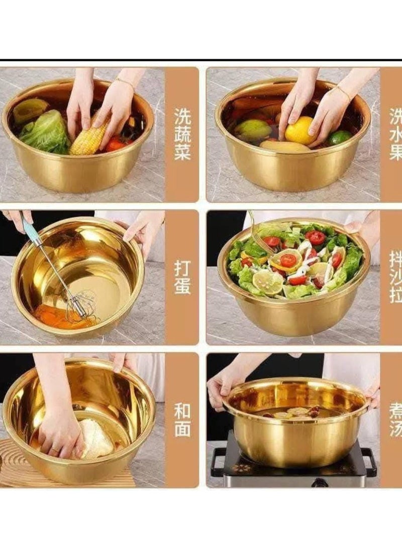 Generic Luxury Golden Mixing Bowl Set – 3 Large Pieces (28cm – 30cm – 32cm) – Elegant and Practical Kitchenware  - Image 3