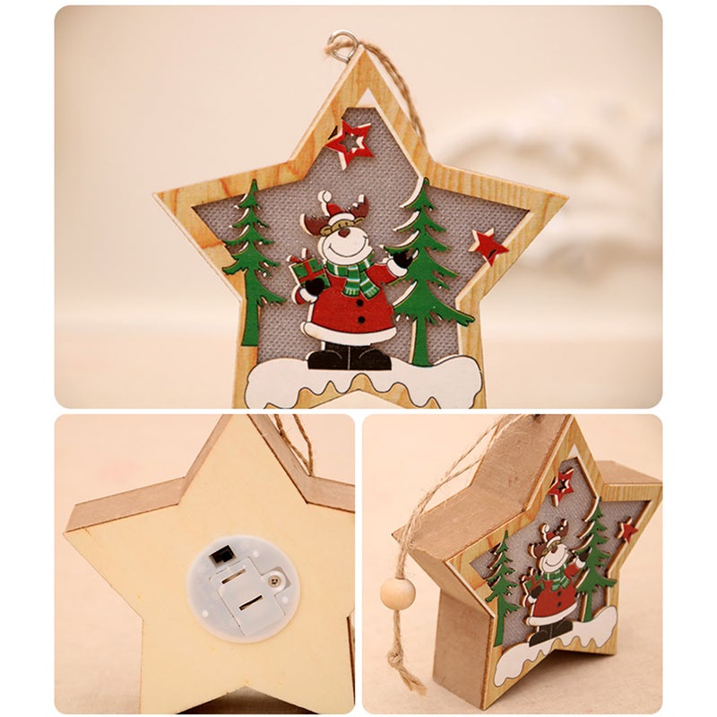 Christmas Hanging Ornaments Star Round Santa Snowman LED Light Wooden Pendant Christmas Decorations Snowman Star Style - Image 5