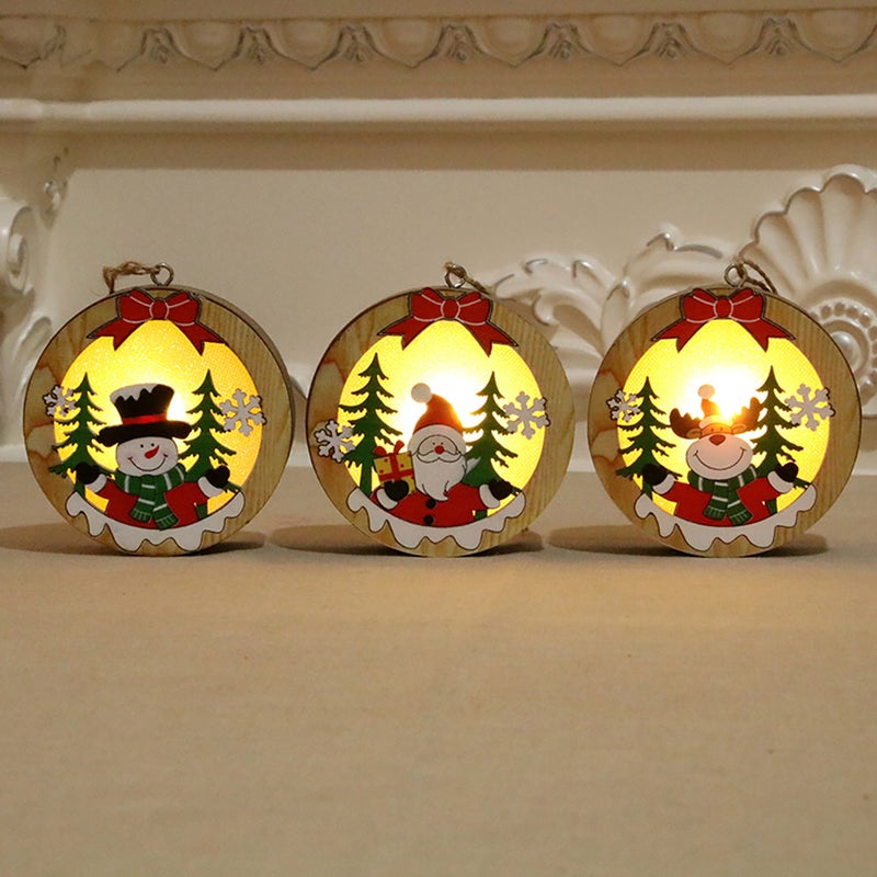 Christmas Hanging Ornaments Star Round Santa Snowman LED Light Wooden Pendant Christmas Decorations Snowman Star Style - Image 2