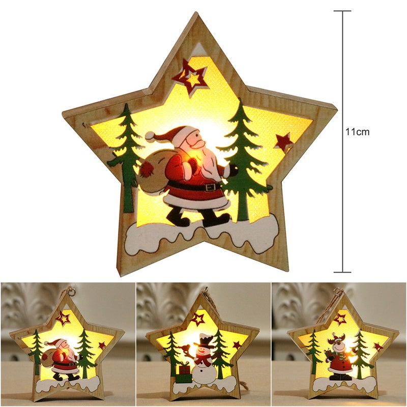 Christmas Hanging Ornaments Star Round Santa Snowman LED Light Wooden Pendant Christmas Decorations Snowman Star Style - Image 1