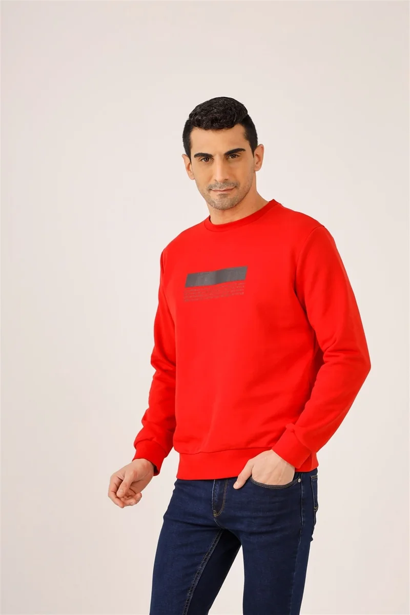 Dufy Red Men's Regular Fit Crew Neck Sweatshirt