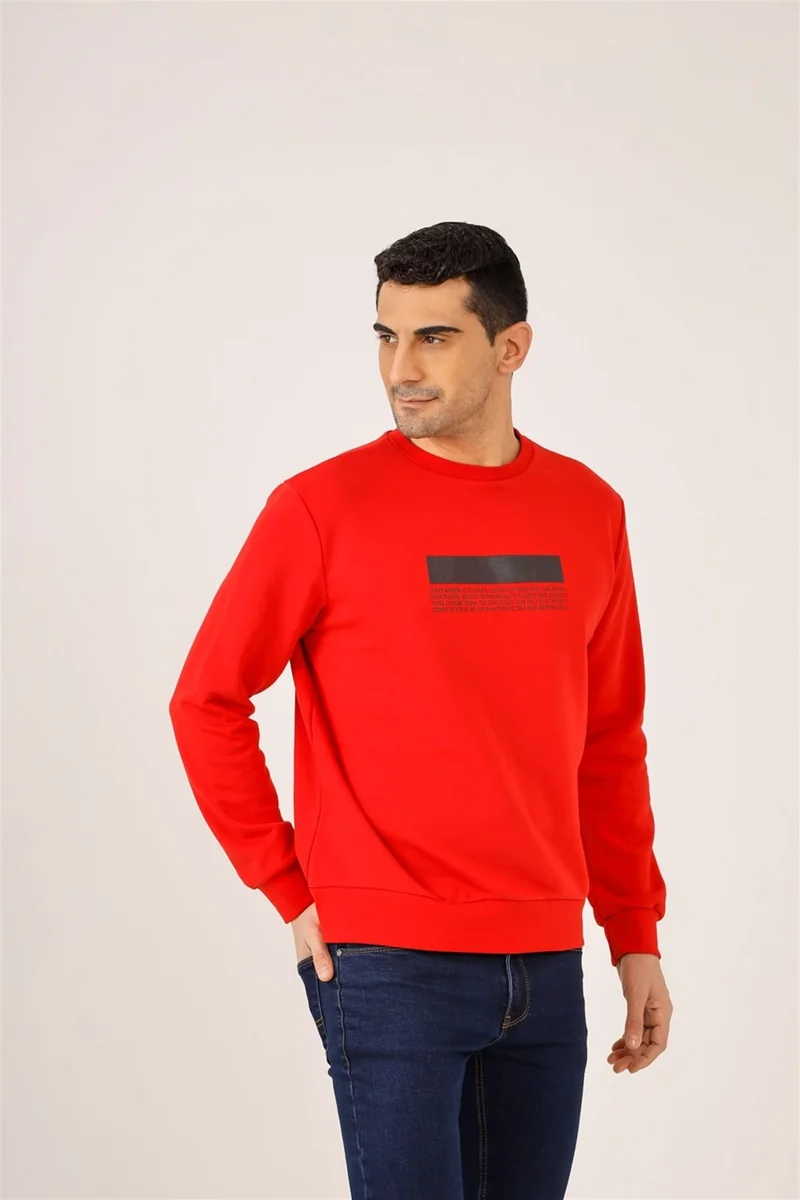 Dufy Red Men's Regular Fit Crew Neck Sweatshirt