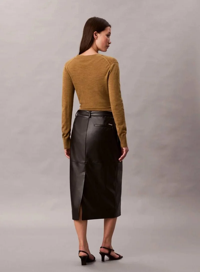 Calvin Klein Black Faux Leather Midi Skirt for Women | Best Price UAE