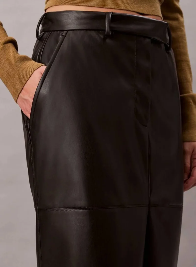 Calvin Klein Black Faux Leather Midi Skirt for Women | Best Price UAE