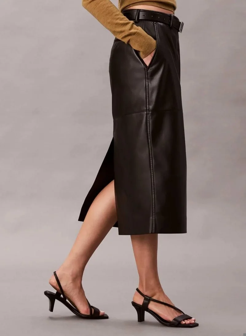 Calvin Klein Black Faux Leather Midi Skirt for Women | Best Price UAE