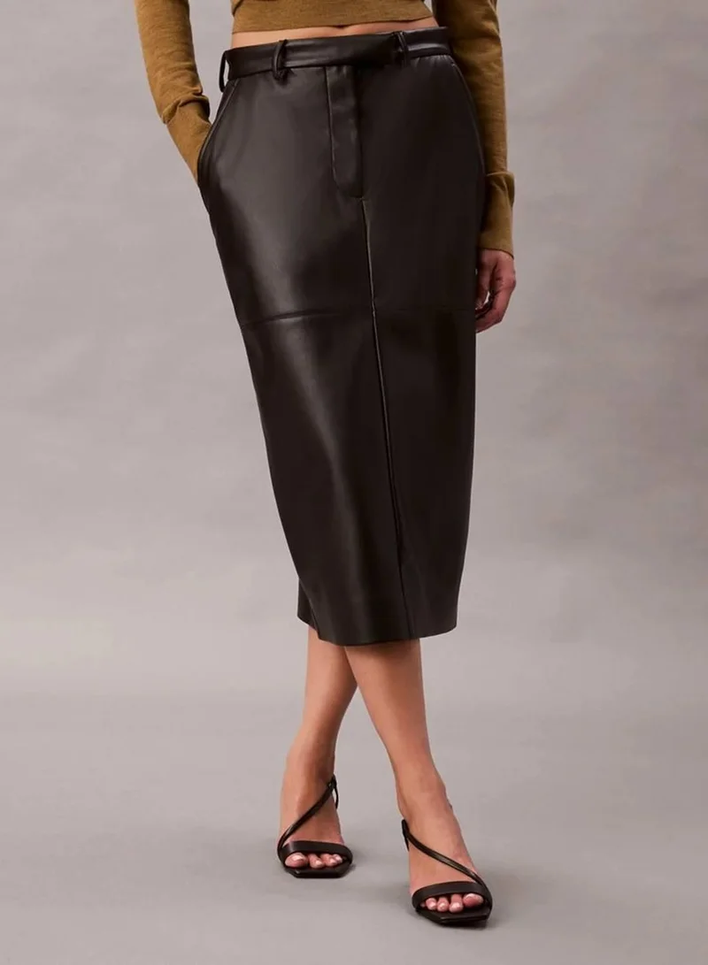 Calvin Klein Black Faux Leather Midi Skirt for Women | Best Price UAE