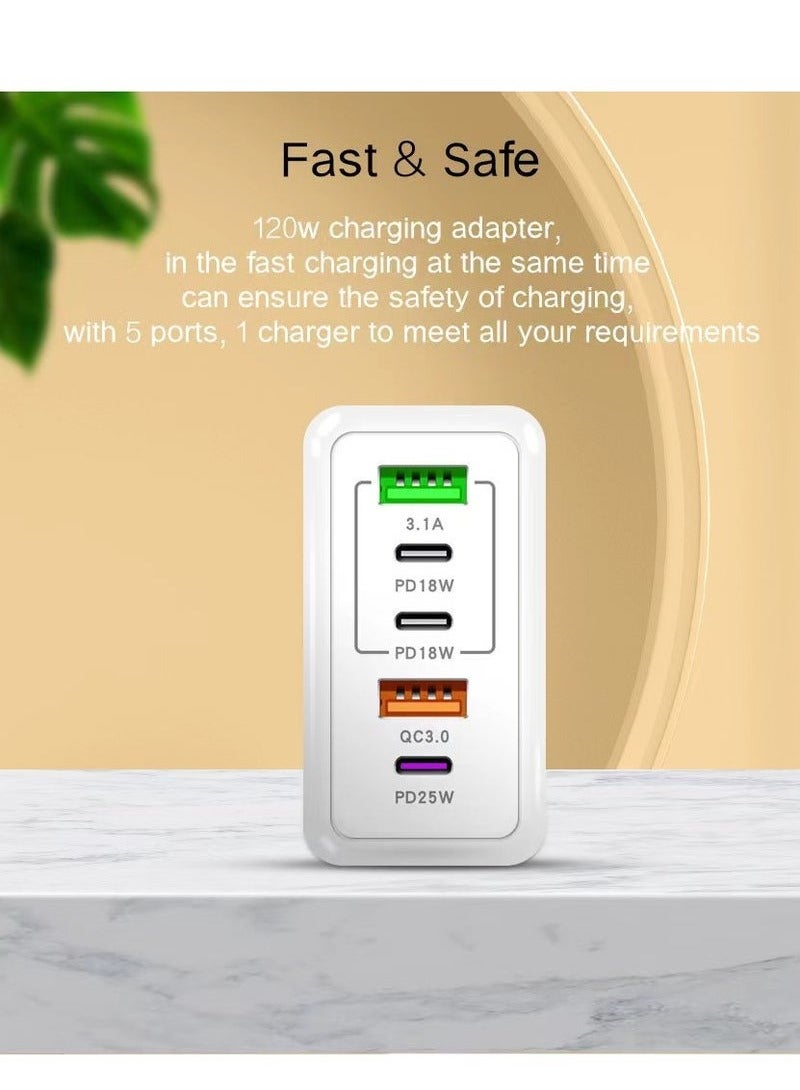120W UK 5 Ports Multifunctional Super Fast Charging Adapter Mobile Phone Charger Travel Power Adapter Black - Image 4