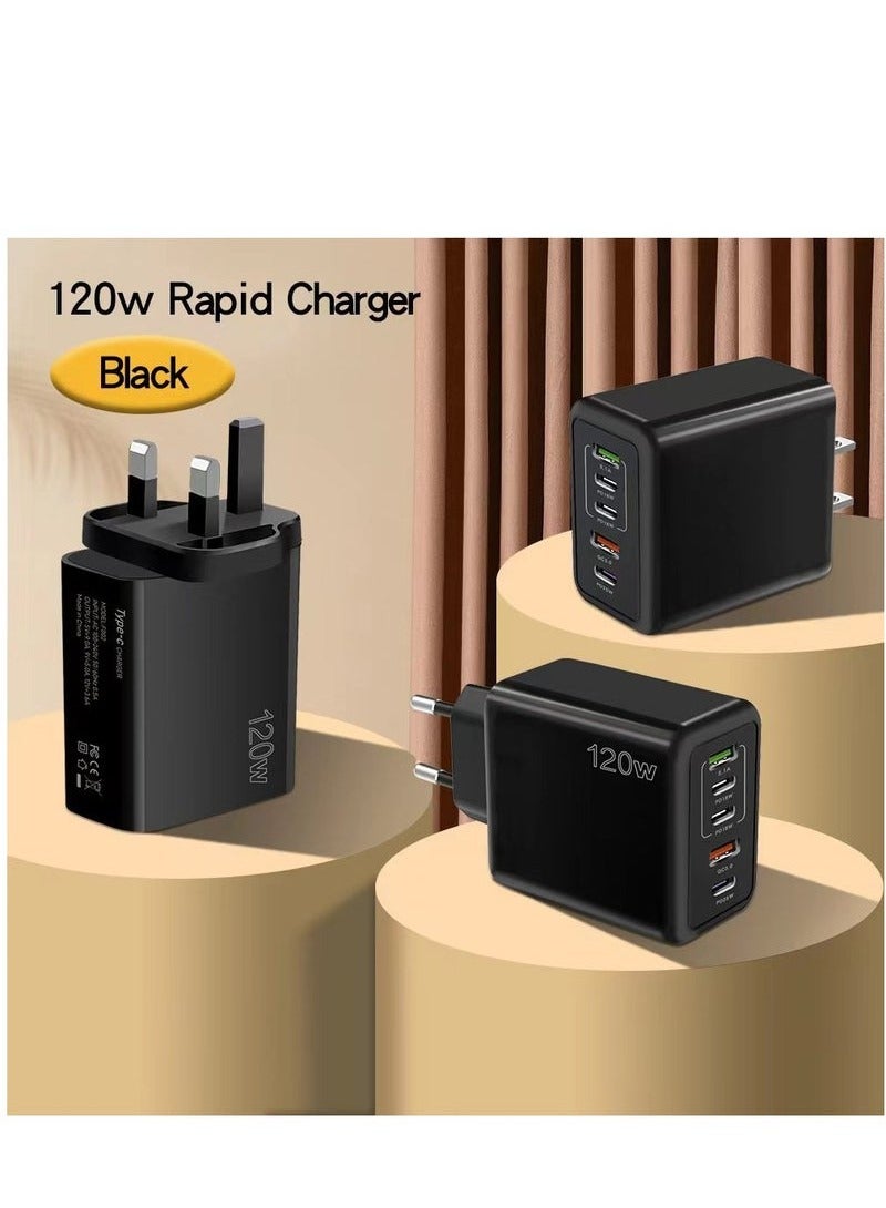 120W UK 5 Ports Multifunctional Super Fast Charging Adapter Mobile Phone Charger Travel Power Adapter Black - Image 5