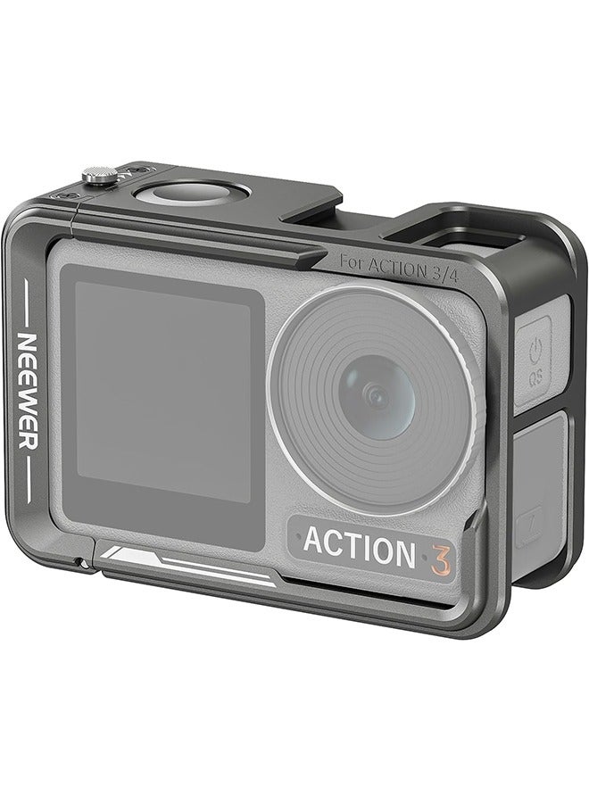 Neewer NEEWER Action 4 Action 3 Camera Cage, Metal Protective Video Rig for Osmo Action 4 3 Compatible with DJI Mic, with Cold Shoe, 1/4" Thread, Shutter Button, Compatible with Orignal Magnetic Mount, AC004  - Image 1