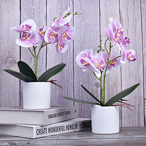 XONOR Artificial Orchid Flowers, 2 Pieces Potted Orchid Flowers Fake Orchids with Plastic Vase for Table Centerpiece Home Decor Office Wedding Party Decoration - Image 5