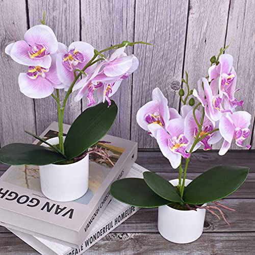 XONOR Artificial Orchid Flowers, 2 Pieces Potted Orchid Flowers Fake Orchids with Plastic Vase for Table Centerpiece Home Decor Office Wedding Party Decoration - Image 4