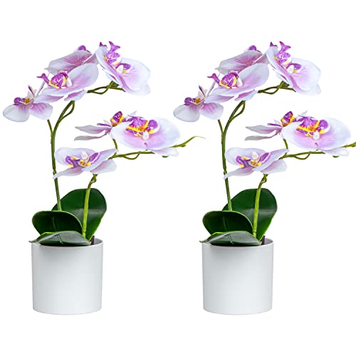 XONOR Artificial Orchid Flowers, 2 Pieces Potted Orchid Flowers Fake Orchids with Plastic Vase for Table Centerpiece Home Decor Office Wedding Party Decoration - Image 2