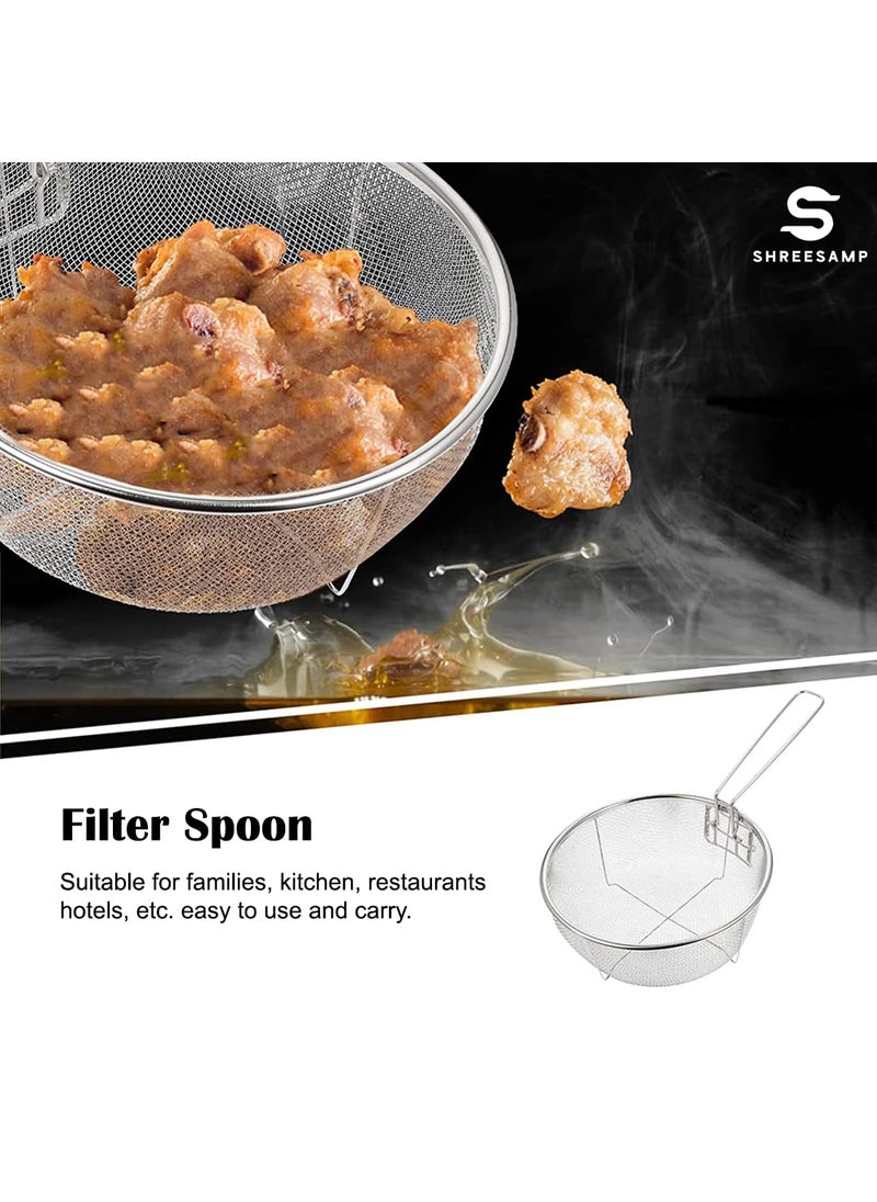 SHREESAMP SHREESAMP Round Fried Basket Stainless Steel Deep Fryer Round Wire Mesh Basket with Handle French Fry Serving Strainer for Open Fryer Perfect for Deep Frying Chips and Food Handle Frying Basket  - Image 3