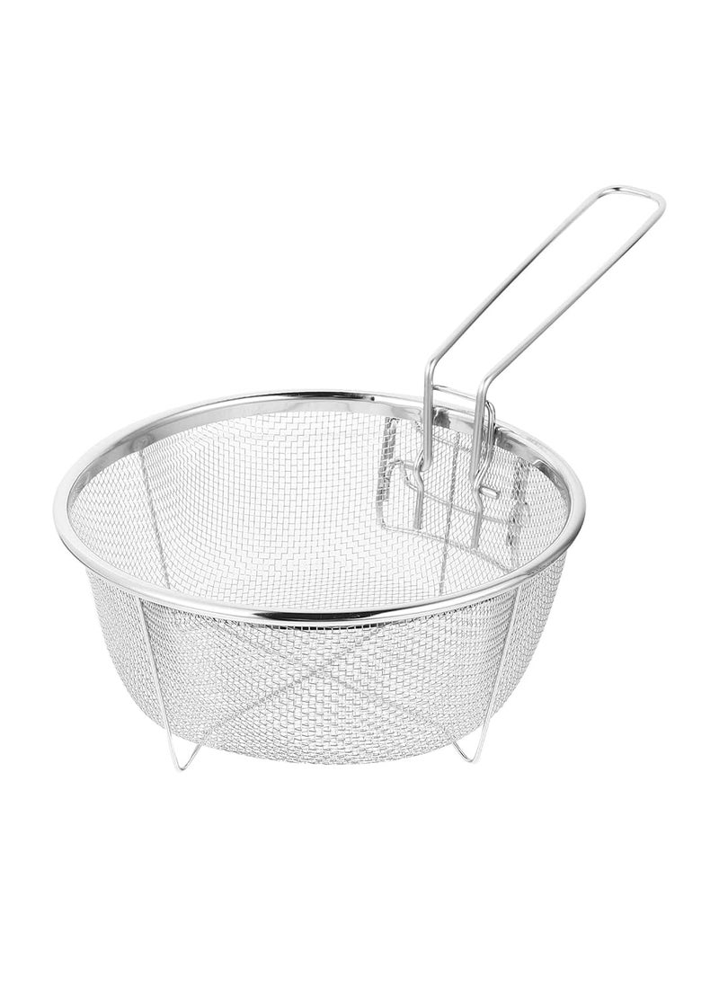 SHREESAMP SHREESAMP Round Fried Basket Stainless Steel Deep Fryer Round Wire Mesh Basket with Handle French Fry Serving Strainer for Open Fryer Perfect for Deep Frying Chips and Food Handle Frying Basket  - Image 1