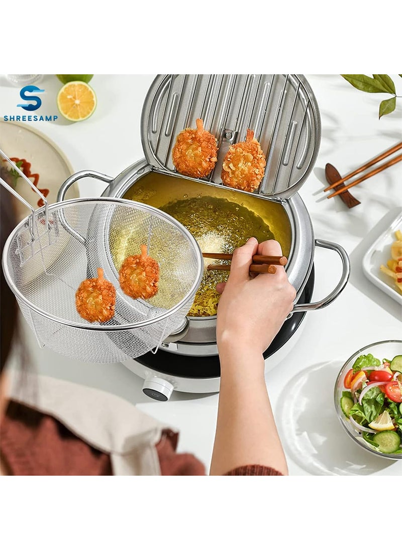 SHREESAMP SHREESAMP Round Fried Basket Stainless Steel Deep Fryer Round Wire Mesh Basket with Handle French Fry Serving Strainer for Open Fryer Perfect for Deep Frying Chips and Food Handle Frying Basket  - Image 5