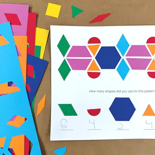 FreshCut Crafts 882 Pcs Pattern Block Shapes Math Manipulatives for Learning Multicolor Triangles, Squares, Hexagons, and more Easy-Punch Paper Shape Cutouts in 7 Bright Colors US Made Card Stock - Image 2