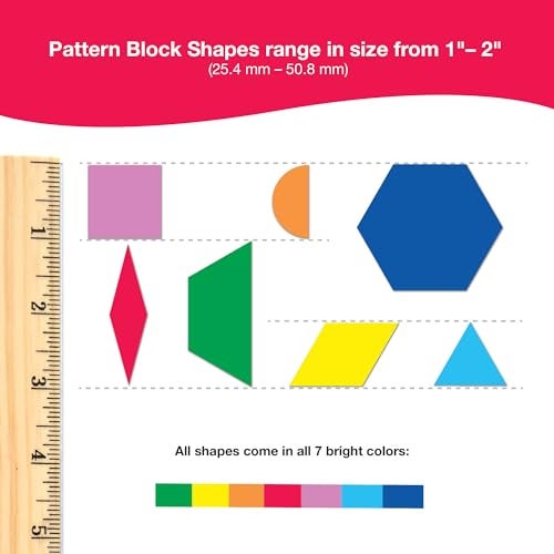 FreshCut Crafts 882 Pcs Pattern Block Shapes Math Manipulatives for Learning Multicolor Triangles, Squares, Hexagons, and more Easy-Punch Paper Shape Cutouts in 7 Bright Colors US Made Card Stock - Image 3