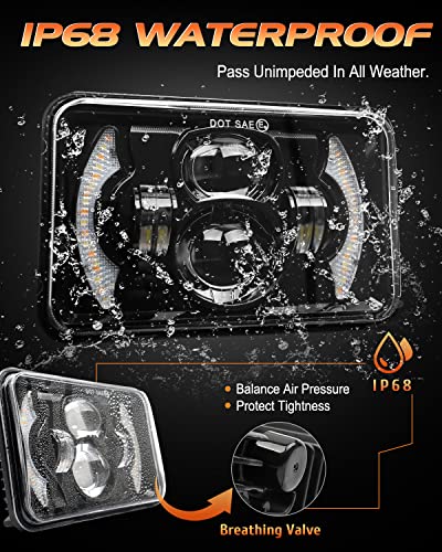 CO LIGHT 4 PCS DOT Approved 4x6 Inch LED Headlights Hi/Lo Sealed Beam 80W Amber Halo Rectangular Replacement H4651 H4652 H4656 H4666 H6545 - Image 4