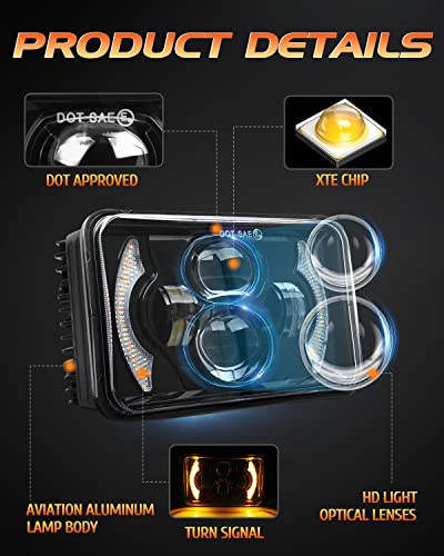 CO LIGHT 4 PCS DOT Approved 4x6 Inch LED Headlights Hi/Lo Sealed Beam 80W Amber Halo Rectangular Replacement H4651 H4652 H4656 H4666 H6545 - Image 2