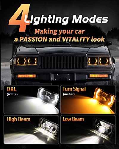 CO LIGHT 4 PCS DOT Approved 4x6 Inch LED Headlights Hi/Lo Sealed Beam 80W Amber Halo Rectangular Replacement H4651 H4652 H4656 H4666 H6545 - Image 5