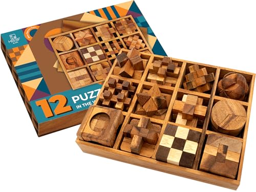 BSIRI Wooden Puzzle Box Set 12 Games Challenging Brain Teasers and 3D Puzzles for Adults Interlocking Games Ideal for Patio Decor and Unique Gift for Chistmas - Image 1