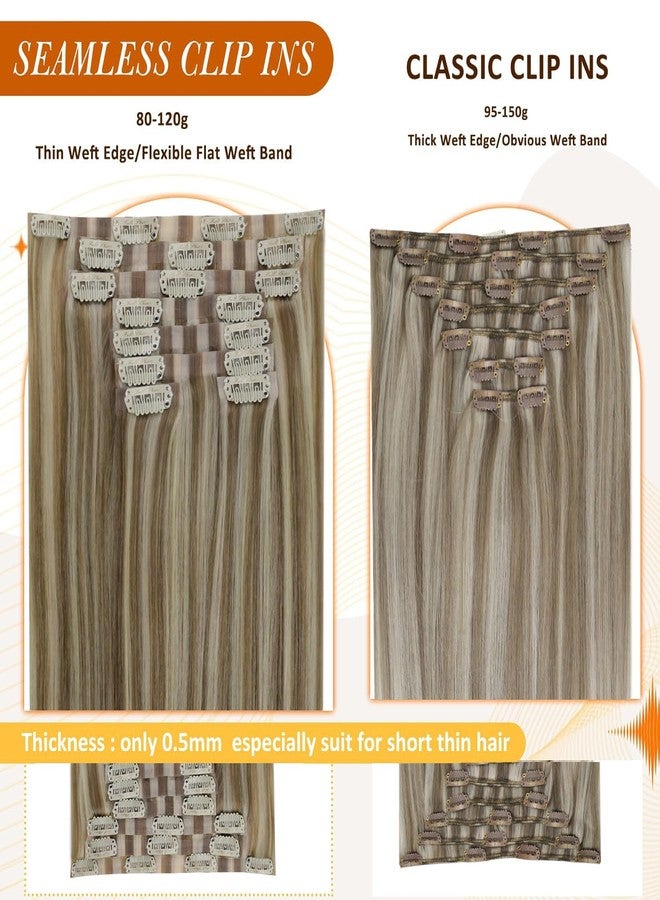 Full Shine Seamless Hair Extensions Clip in Brown Highlights Ash Brown Mix Platinum Blonde Clip in Hair Extensions Thick Ends Ease of Use 16 Inch 8 Pcs 120g - Image 4
