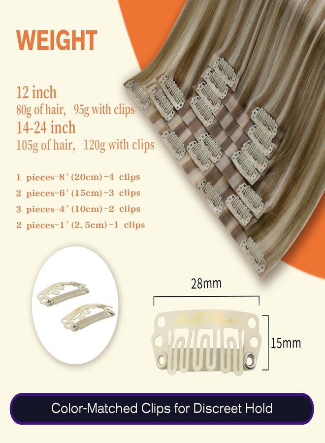 Full Shine Seamless Hair Extensions Clip in Brown Highlights Ash Brown Mix Platinum Blonde Clip in Hair Extensions Thick Ends Ease of Use 16 Inch 8 Pcs 120g - Image 3