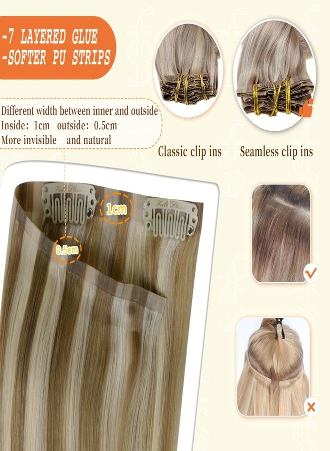 Full Shine Seamless Hair Extensions Clip in Brown Highlights Ash Brown Mix Platinum Blonde Clip in Hair Extensions Thick Ends Ease of Use 16 Inch 8 Pcs 120g - Image 5