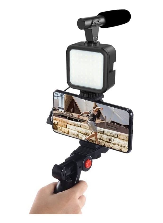 Generic Smartphone  Camera Vlogging Studio Kits Video Shooting Photography Suit with Microphone LED Fill Light Mini Tripod  - Image 3