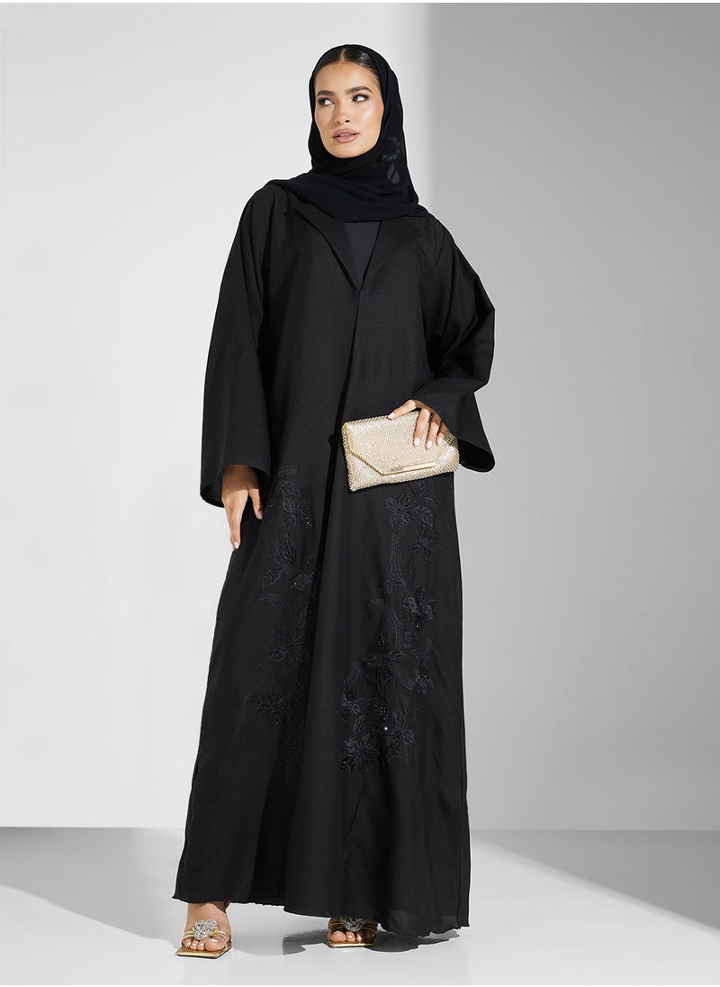 hayas closet Collar Neck Embellished Flared Sleeve Abaya  - Image 1