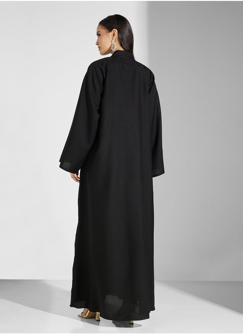 hayas closet Collar Neck Embellished Flared Sleeve Abaya  - Image 2