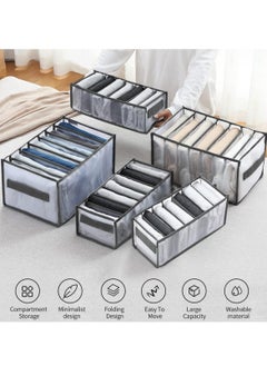 Excefore Drawer Organizers for Clothing, Wardrobe Clothes Visible Organizer with Handles, 7 Grids Clothes Organizer for Folded Clothes, Jeans Organizer for Closet, Wardrobe, Drawer, Gray (2 Pcs Large + Small)  - Image 2