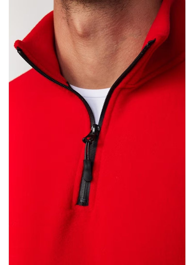 Tudors Men's Standard Fit Relaxed Cut Non-Pilling Cold Proof Red Stand Collar Fleece Sweatshirt - Image 3